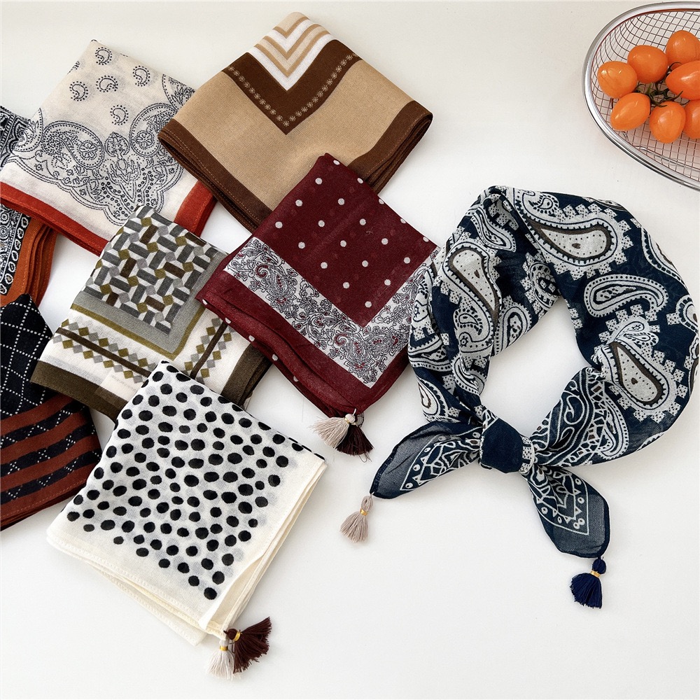 Bandana Cotton - Foulard carré vintage à franges pour