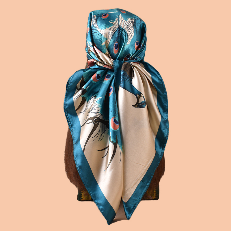 Scarf Silk Square - Grand foulard carré imprimé paon pour