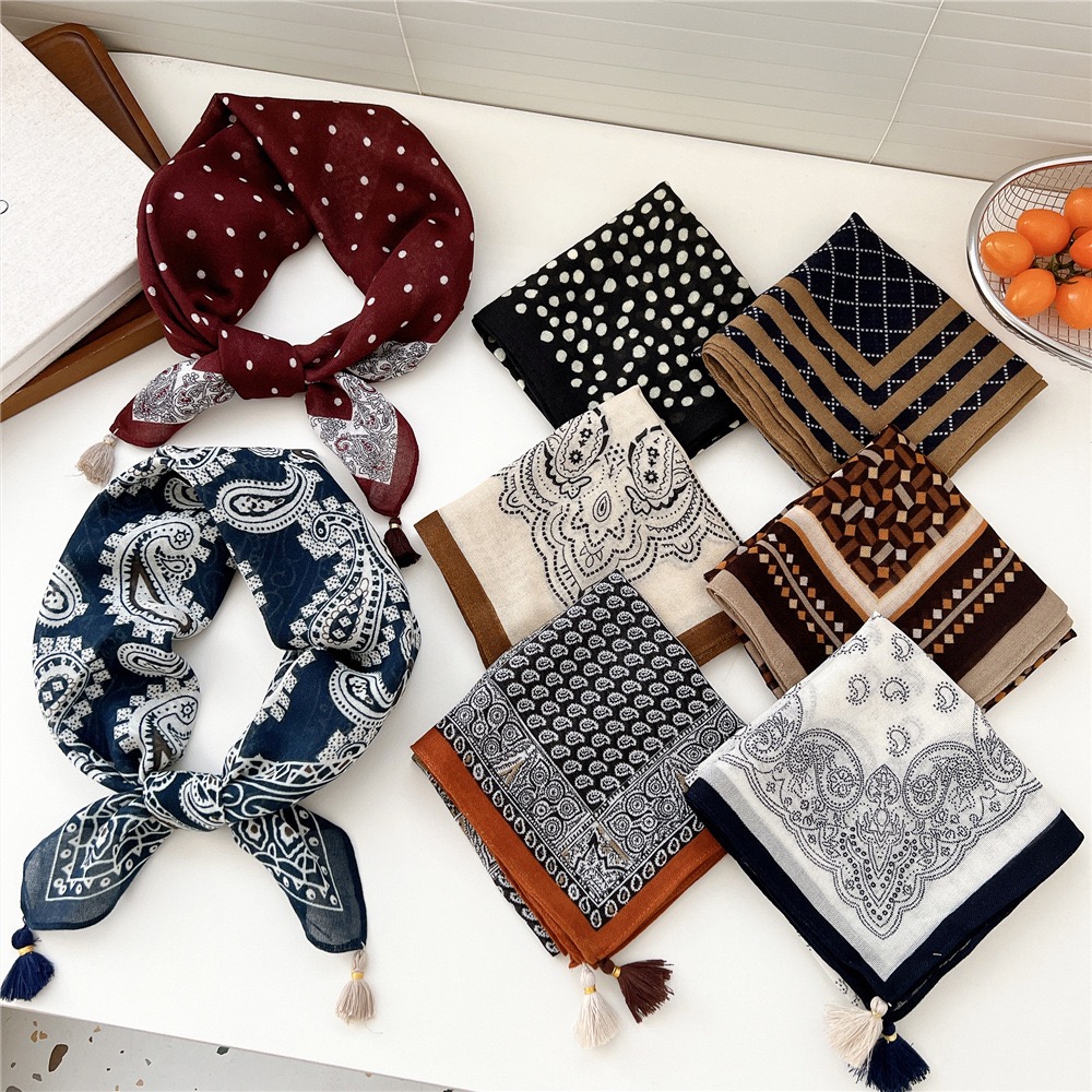 Foulard carré vintage à frange - Bandana Cotton avis et prix