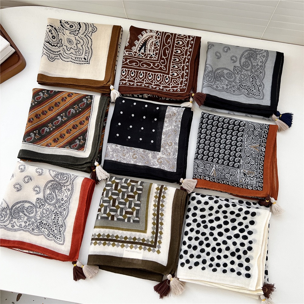 Foulard carré vintage à frange - Bandana Cotton avis et prix